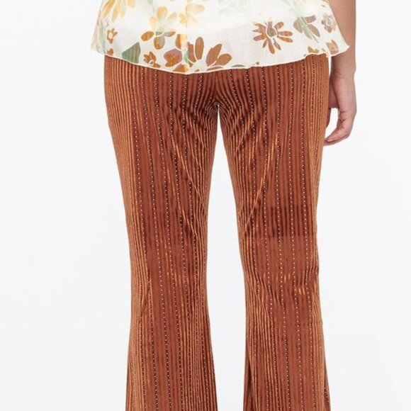 NWT 1970s Rust Rhinestone Velvet Flared Pants - 2X - Picture 2 of 6